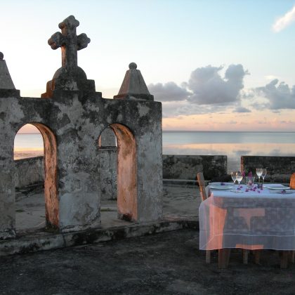 Main fort dinner overlooking ocean Ibo Island Lodge
