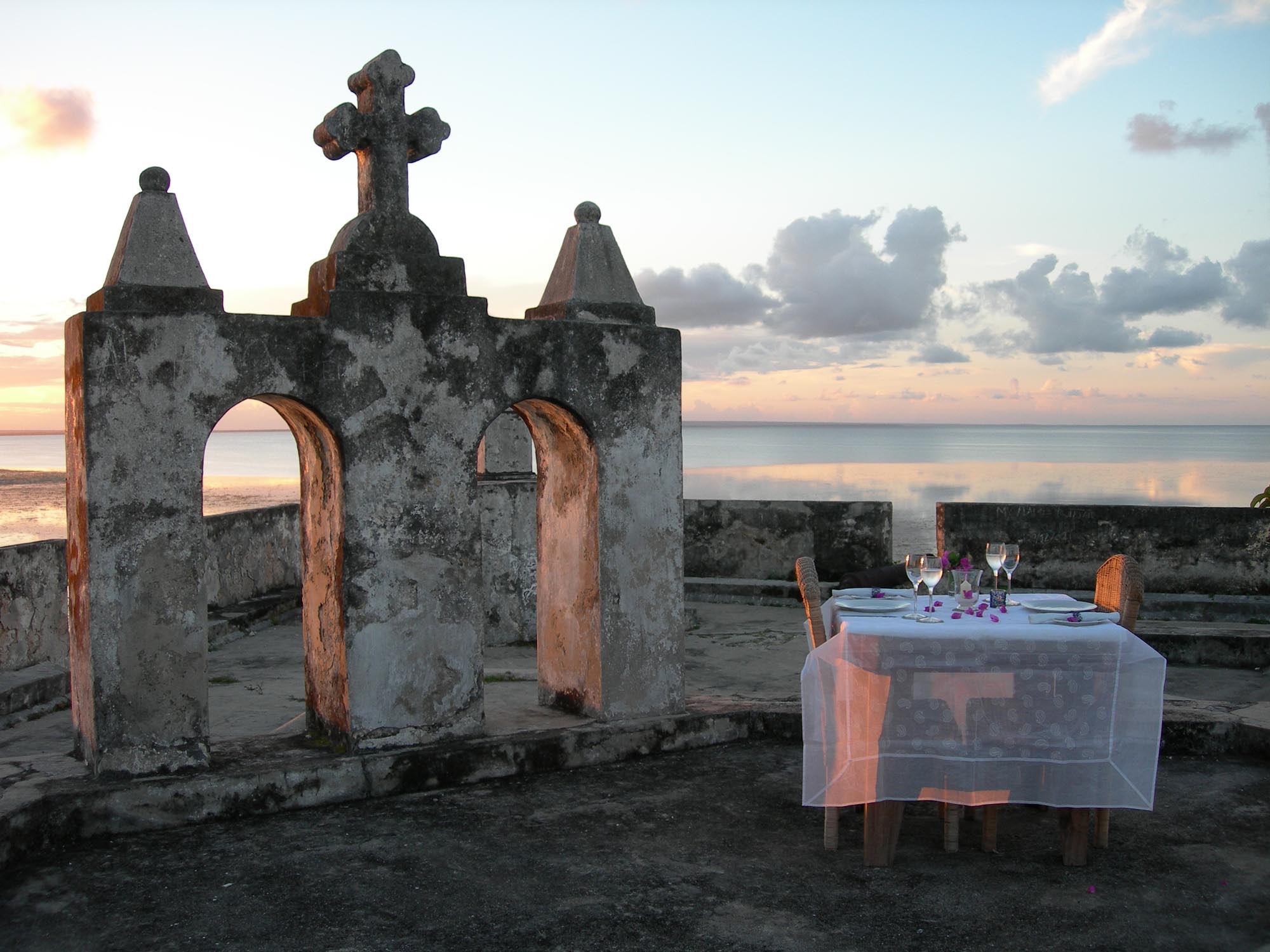Main fort dinner overlooking ocean Ibo Island Lodge