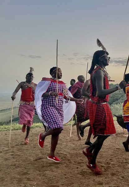 Winnie - Leah and Sophie's favourite person - joining the Maasai warrior dance.